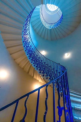 United Kingdom, England, Greenwich. Looking up at Tulip Stairs in Queens House. European Print